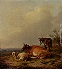Eugene Verboeckhoven Canvas Paintings - A Cow, A Sheep And A Donkey